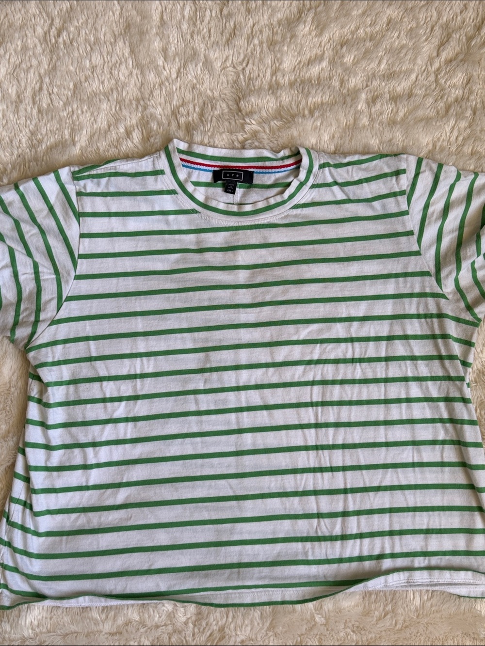 AYR  White Tee with Green Stripes